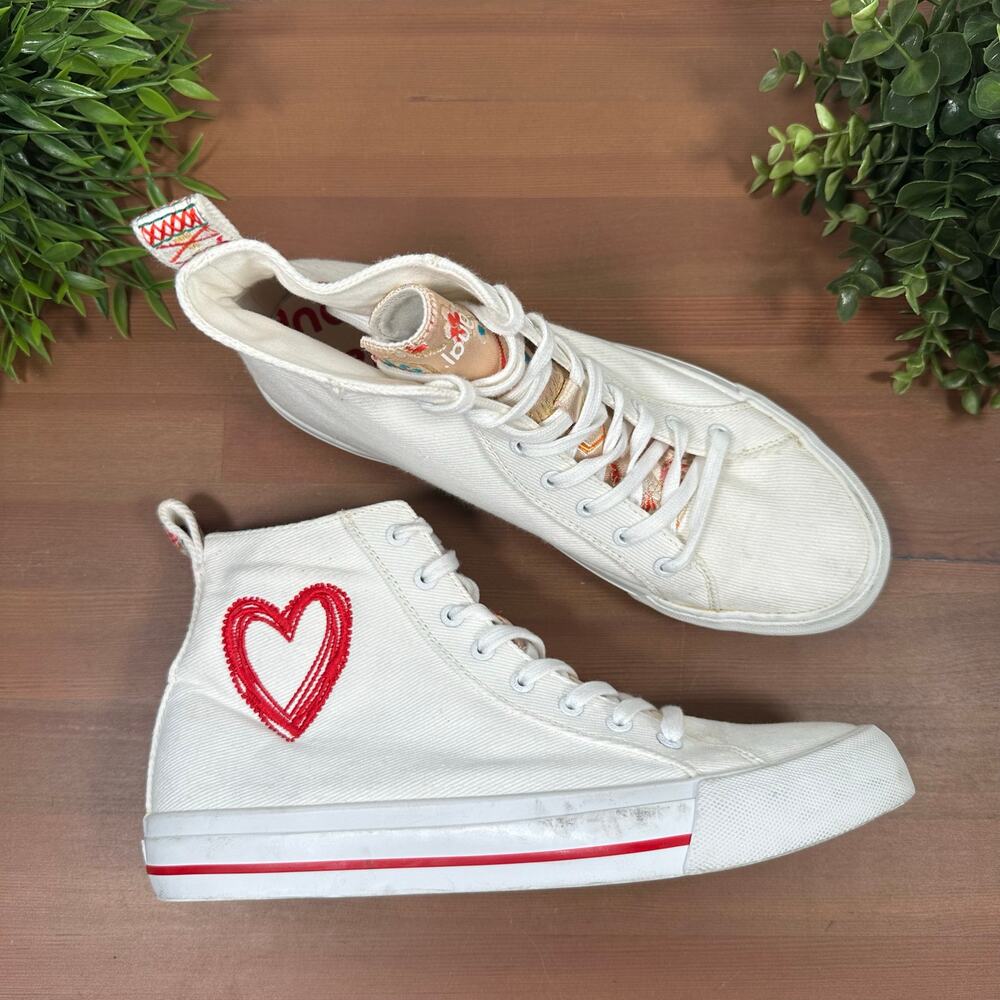 Desigual Women's Casual Heart White High Top Sneakers Size 10